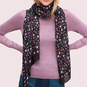 NWT Kate Spade multi color stars black scarf